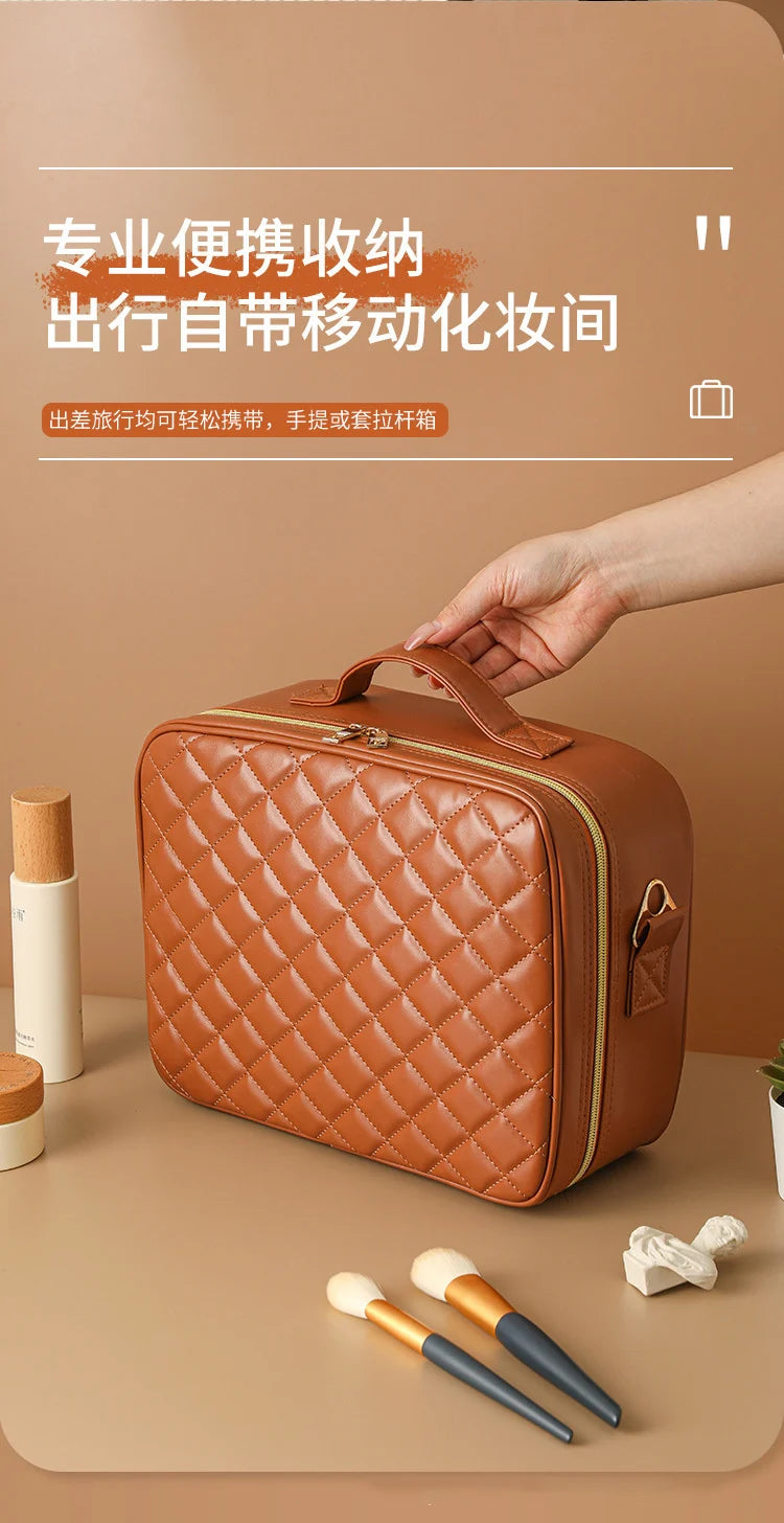 Luxury Makeup Bag LED Light Strip Mirror Makeup Case Portable Large Capacity Detachable Partition Storage Makeup Case