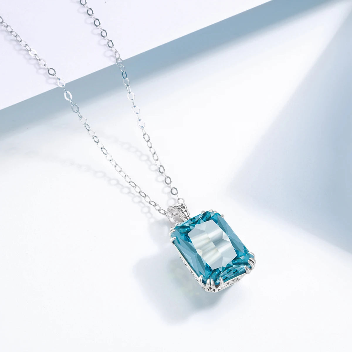 925 Sterling Silver Necklace For Women Luxury Aquamarine Gemstones Pendant Neck Chain Fine Jewelry Filigree Design