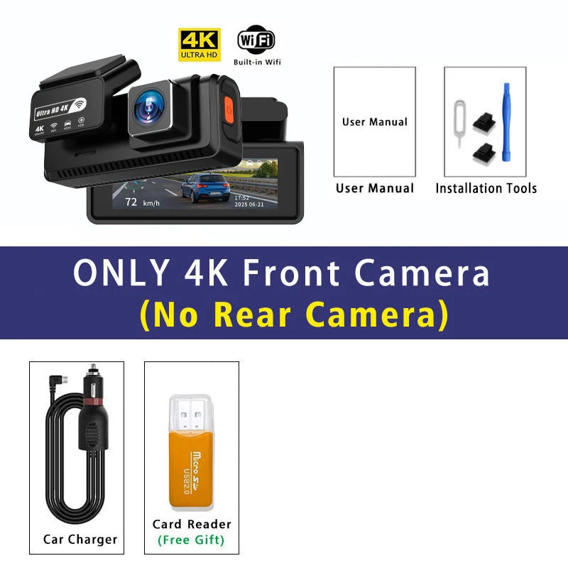 ADAS Dash Cam 4K+2.5K – GPS WIFI 24H Night Vision ADAS Optional Rear Lens