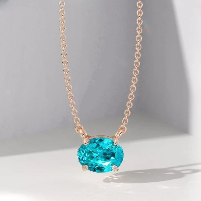100% 925 Silver Vintage Elegant Oval Shape Pendant Necklace Paraiba YAG Inlaid Luxury Fashion Jewellery