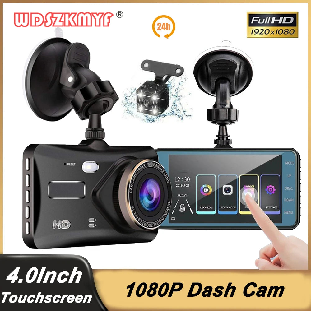 4-inch 1080P Dash Cam Touch Screen – Front & Rear DVR G-Sensor Night Vision 24H Parking