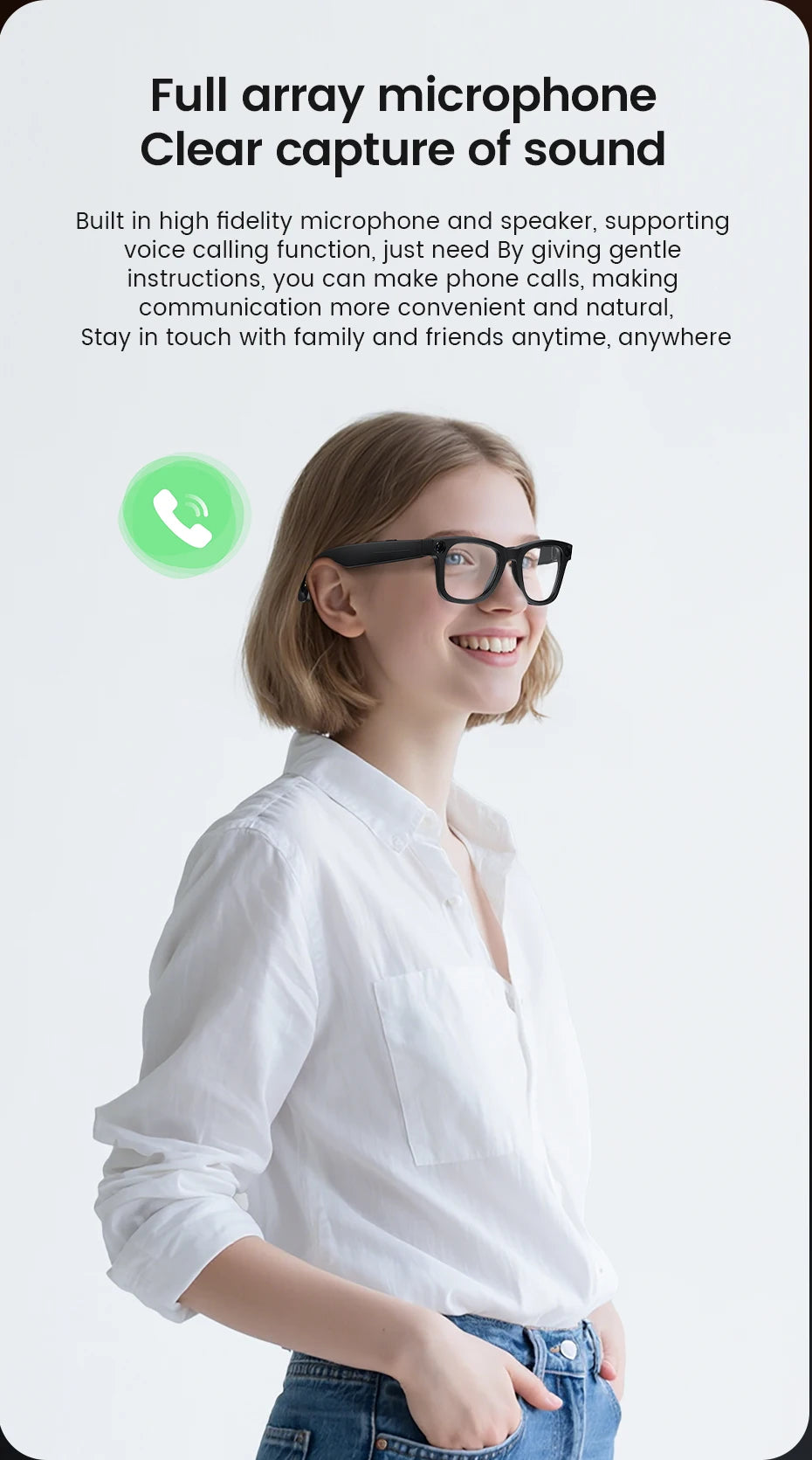 Smart Glasses HD Camera Bluetooth AI Translation – Black Sunglasses