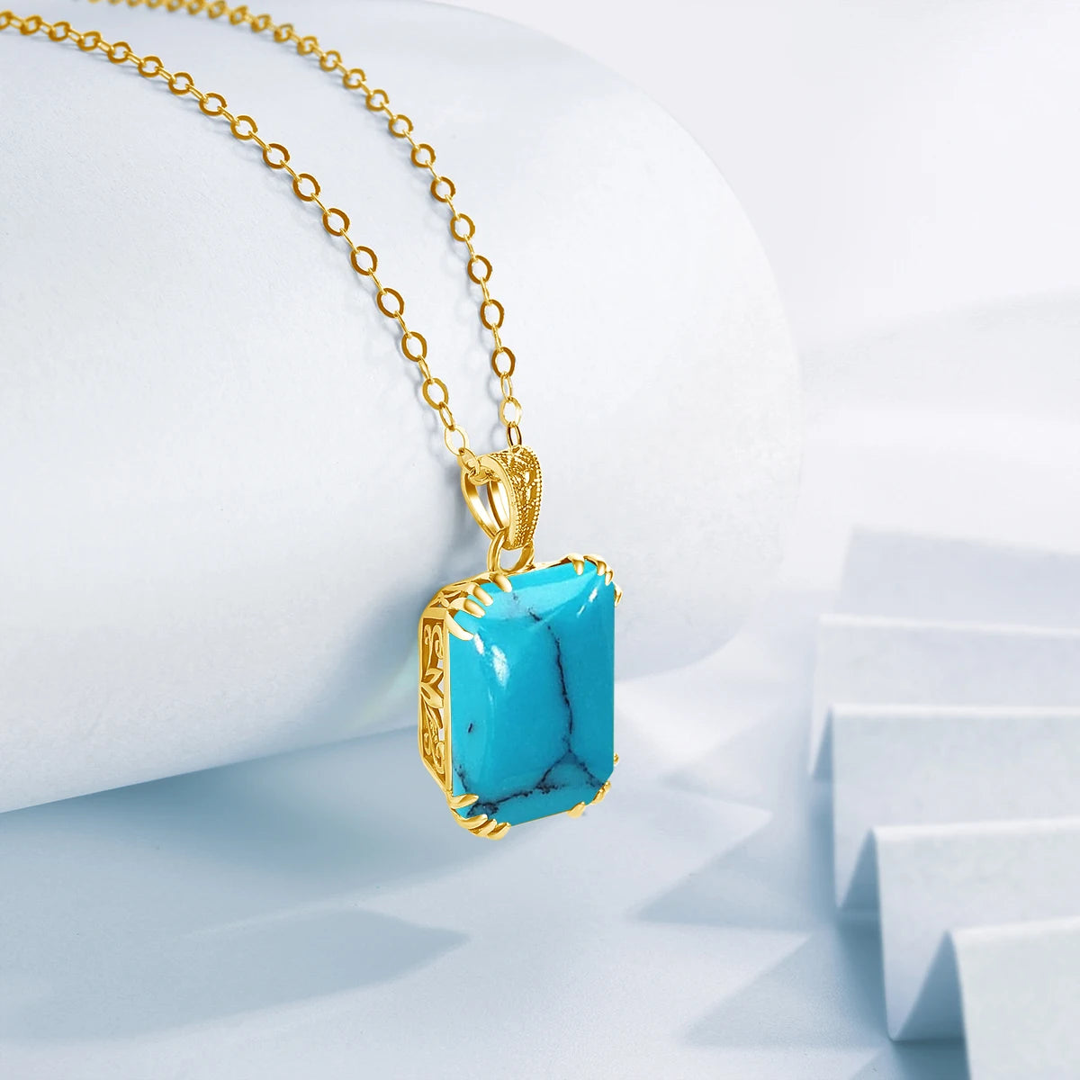 925 Sterling Silver Necklace For Women Luxury Aquamarine Gemstones Pendant Neck Chain Fine Jewelry Filigree Design