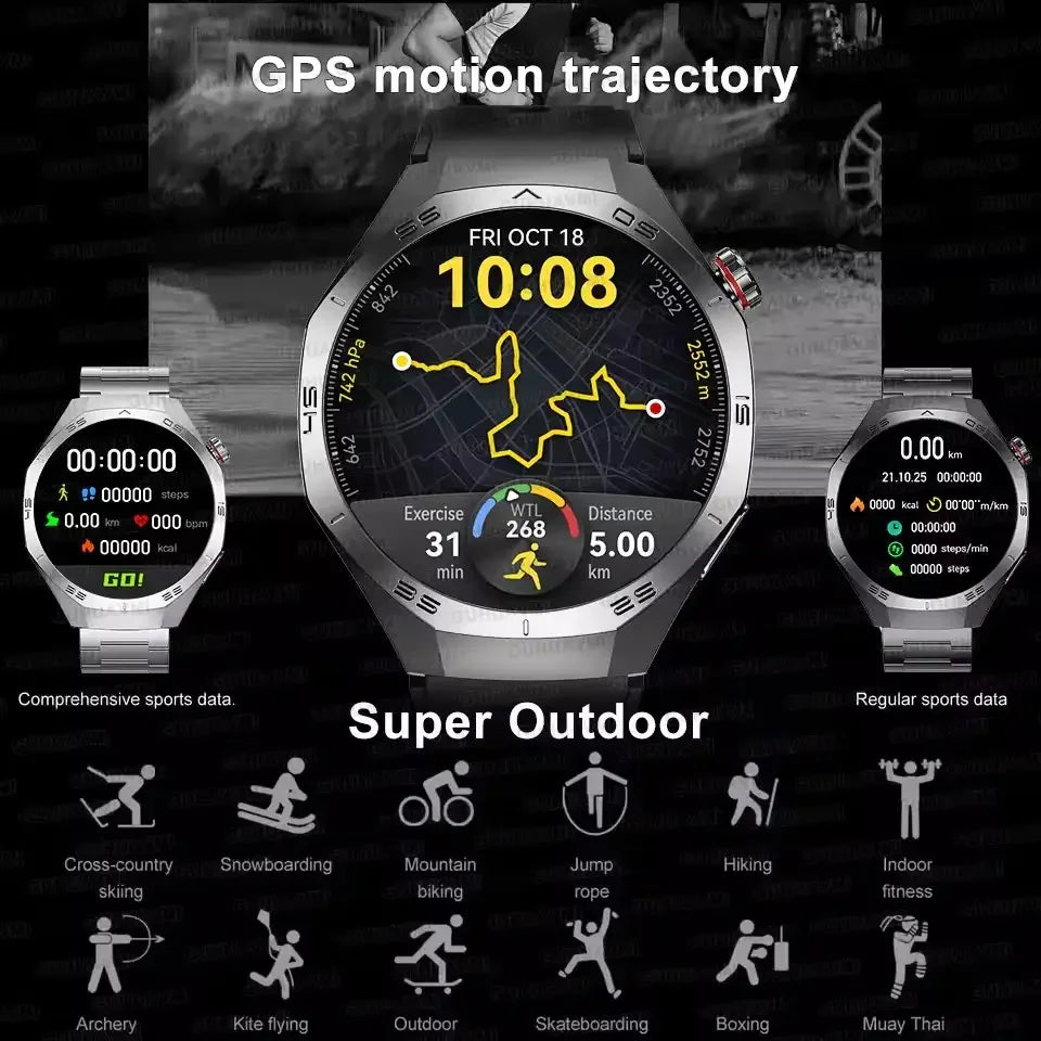 2025 New SmartWatch Men HD AMOLED 1.52" – GPS, Heart Rate, BT Calls, Motion Tracking