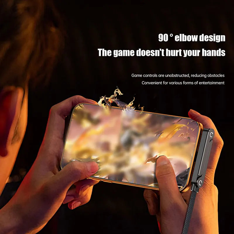 MAX 240W Flat Woven Fast Charging Cable with Built-In Phone Stand – Foldable Gaming Data Cable