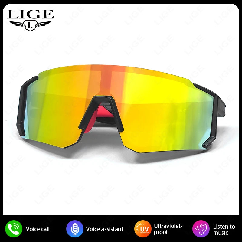 LIGE Smart Glasses Cycling Sport – 100+ Languages AI Translation, Bluetooth, Music, UV Protection