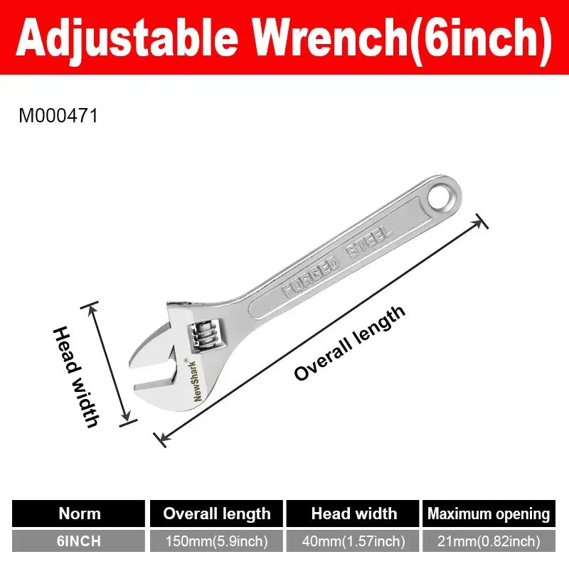 Adjustable Wrench – Large Opening Long Handle Universal Spanner CR-V Steel Workshop Tool