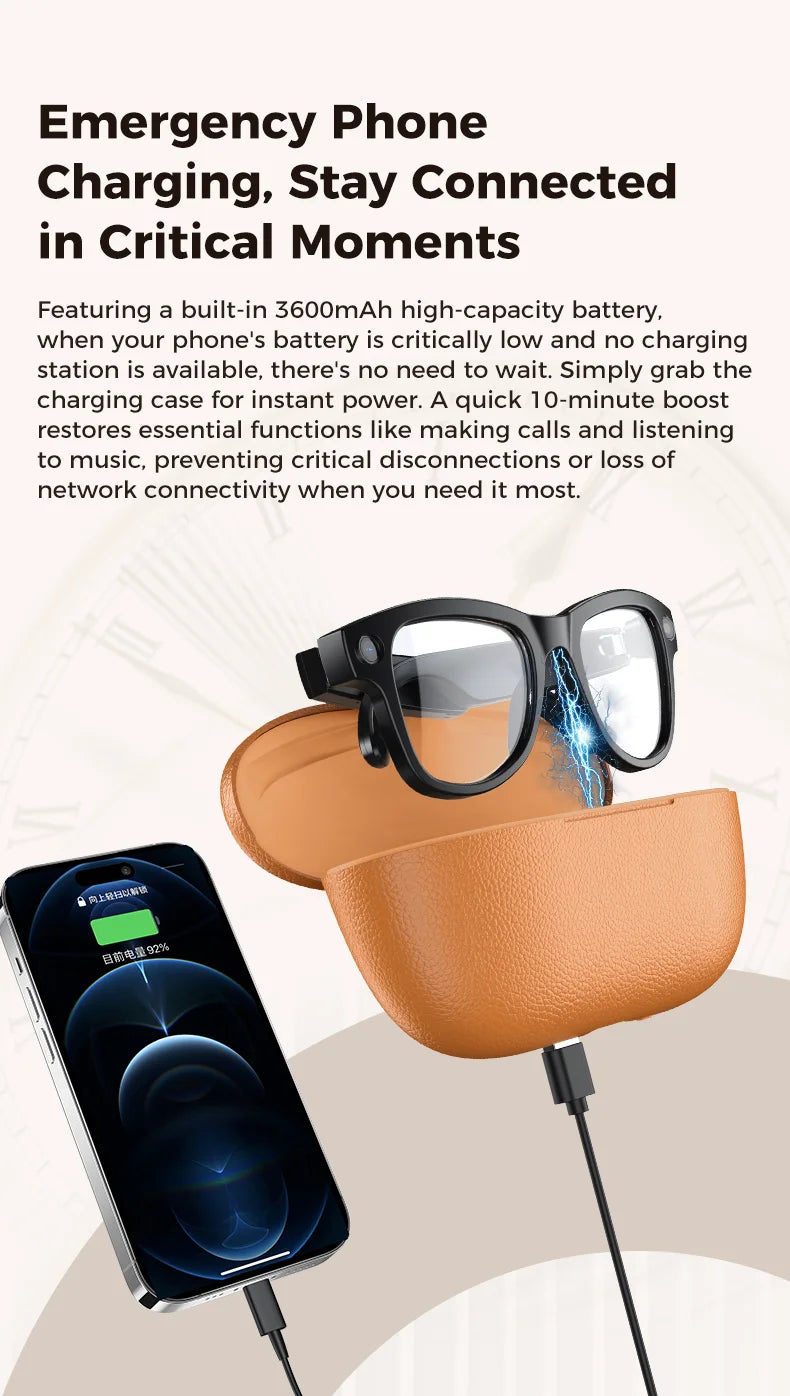 2026 Smart Glasses Women 3600mAh Power Bank 800W Camera 120+Languages Translation Recording Videos Music Player Call Glasses Men