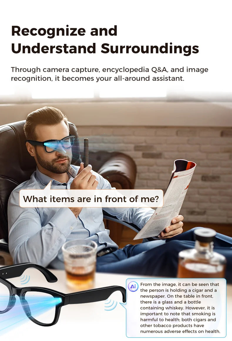 2026 Smart Glasses Women 3600mAh Power Bank 800W Camera 120+Languages Translation Recording Videos Music Player Call Glasses Men