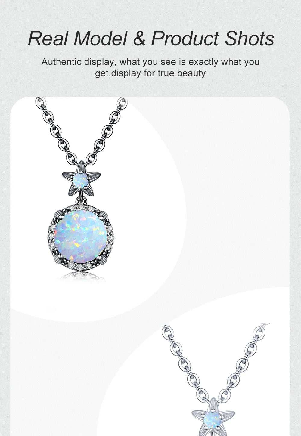 Shiny 925 Silver Necklace 9mm Round Opal Stone Pendant Beach Lover Gift Ocean Inspired Everyday Jewelry for Women Sensitive Skin