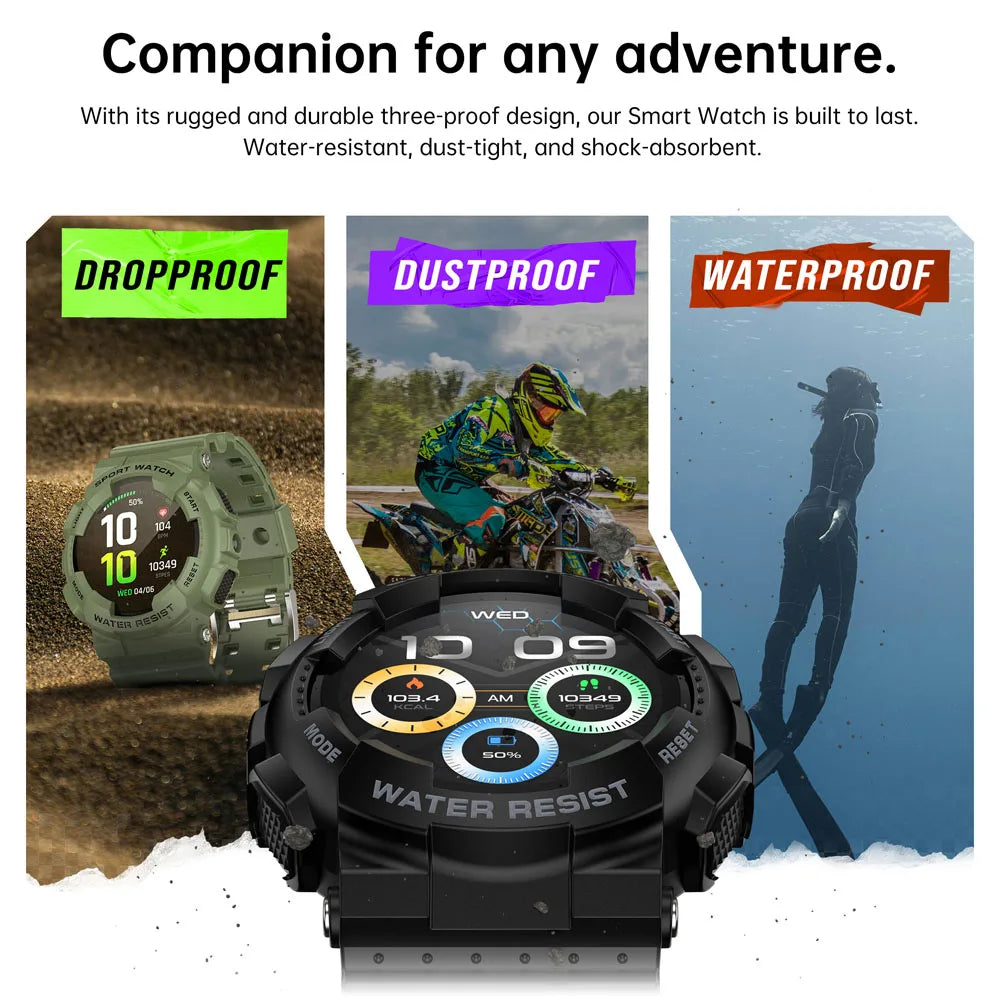 2026  Smart Watch Original Design IP68 Waterproof Bluetooth Call Health Monitor 100+ Sports Modes Flashlight