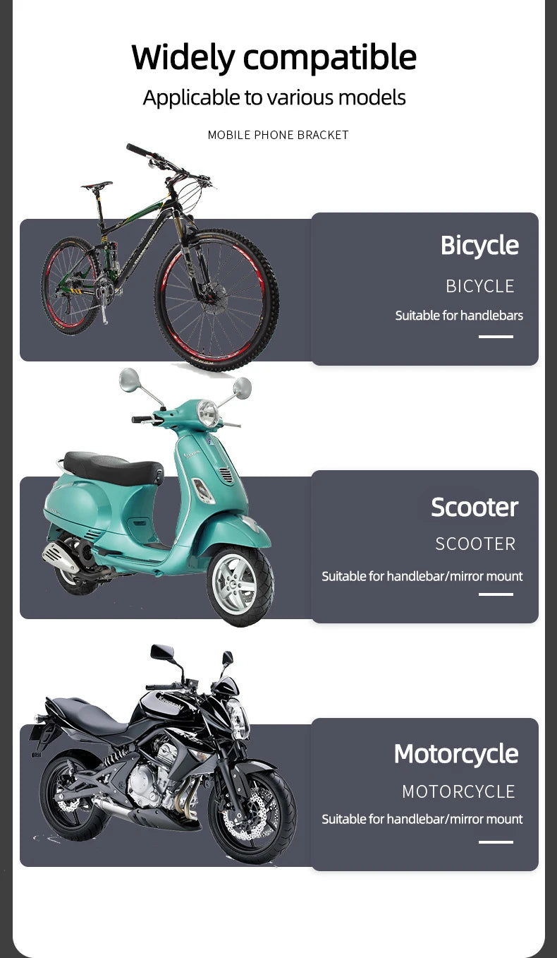 Motorcycle Electric Bike Mobile Phone Holder Aluminum Handlebar Bicycle Riding Bracket GPS Mount Phone Holder W/ Shock Absorber