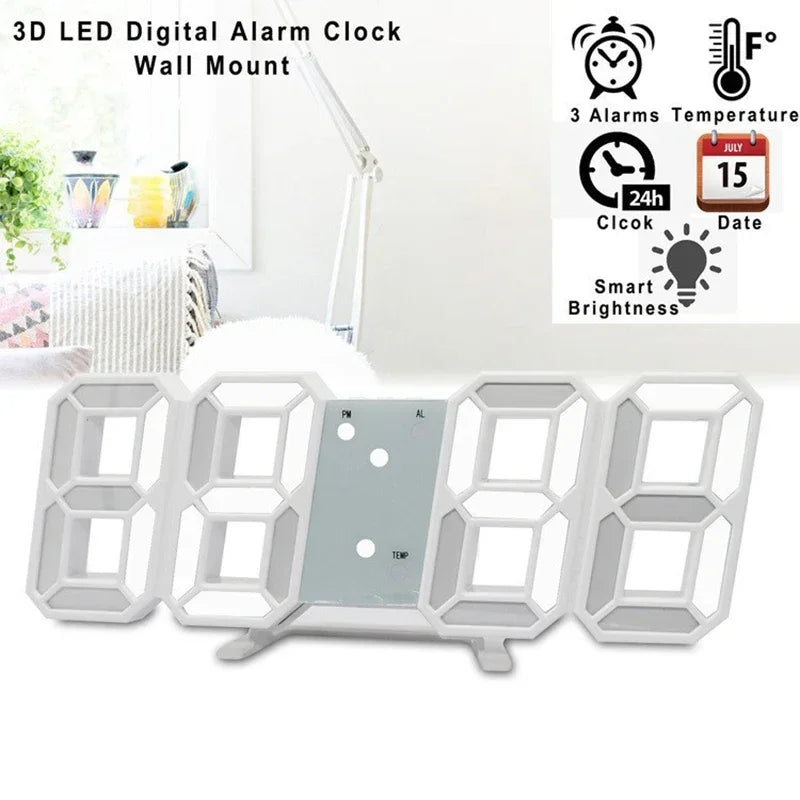 LED Digital Wall Clock with Alarm, Modern Home Decor for Bedroom and Living Room