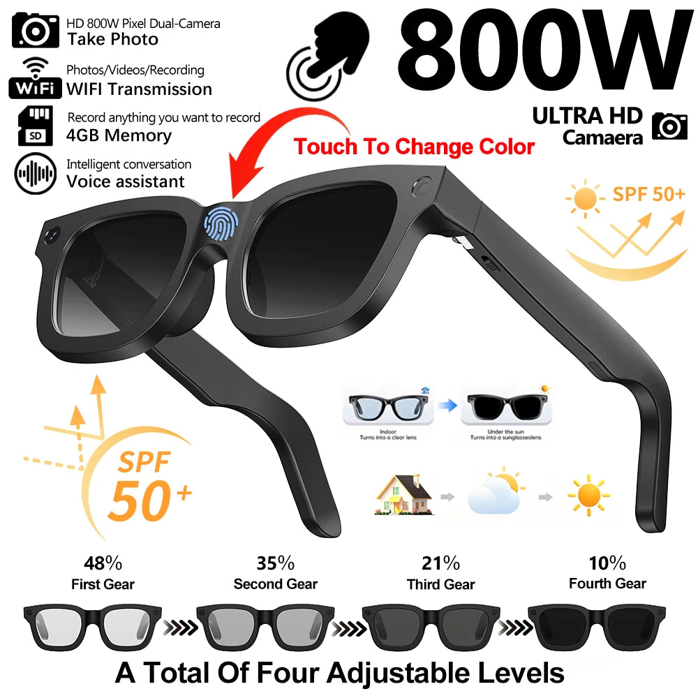 Smart Glasses HD Camera Bluetooth AI Translation – Black Sunglasses