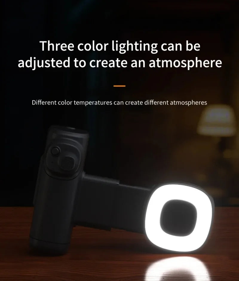 Portable Handle Mobile Camera Assistant with Bluetooth LED Selfie Light Adjustable Angle for Phone Photography Live Streaming