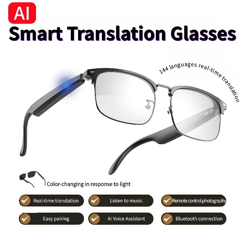 SOVOB GS13 AI Smart Glasses – Color-Changing Lenses, Bluetooth, Music, AI Translator, Anti-Blue Light