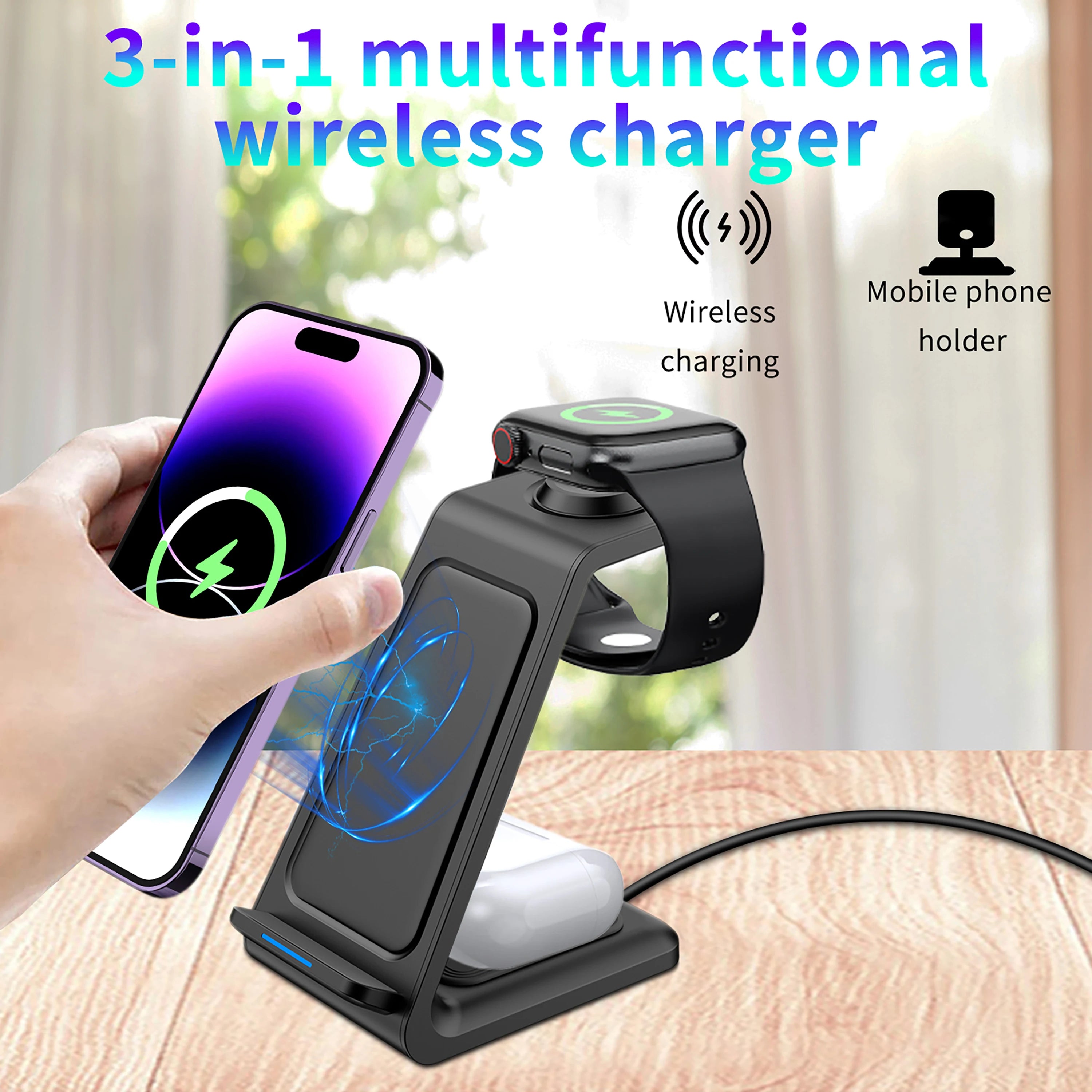 Wireless Charger iPhone Charging Station 3 in 1 Charger Stand Multiple Devices for iPhone 17 16e 16 15 14 Pro Max 13 12