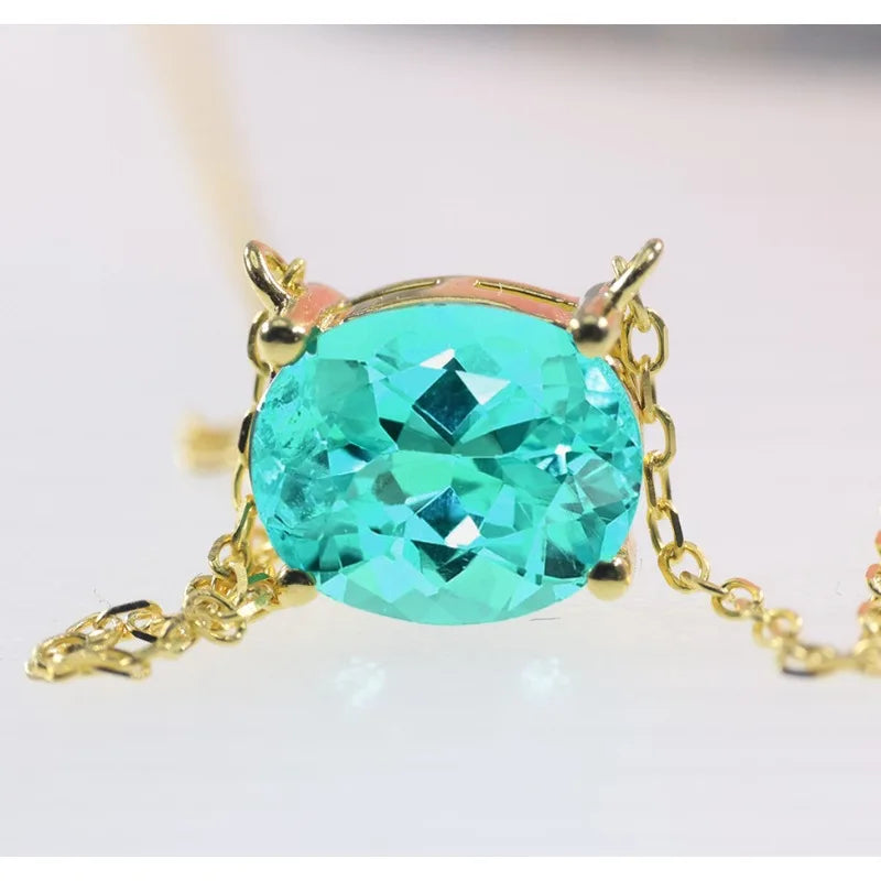 100% 925 Silver Vintage Elegant Oval Shape Pendant Necklace Paraiba YAG Inlaid Luxury Fashion Jewellery