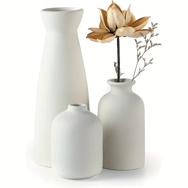 Set of 3 Ceramic Vases – Rustic Flower Vases for Home Decor