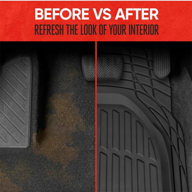 3-Piece Heavy Duty Rubber Car Floor Mats – Deep Dish All-Weather Universal Fit