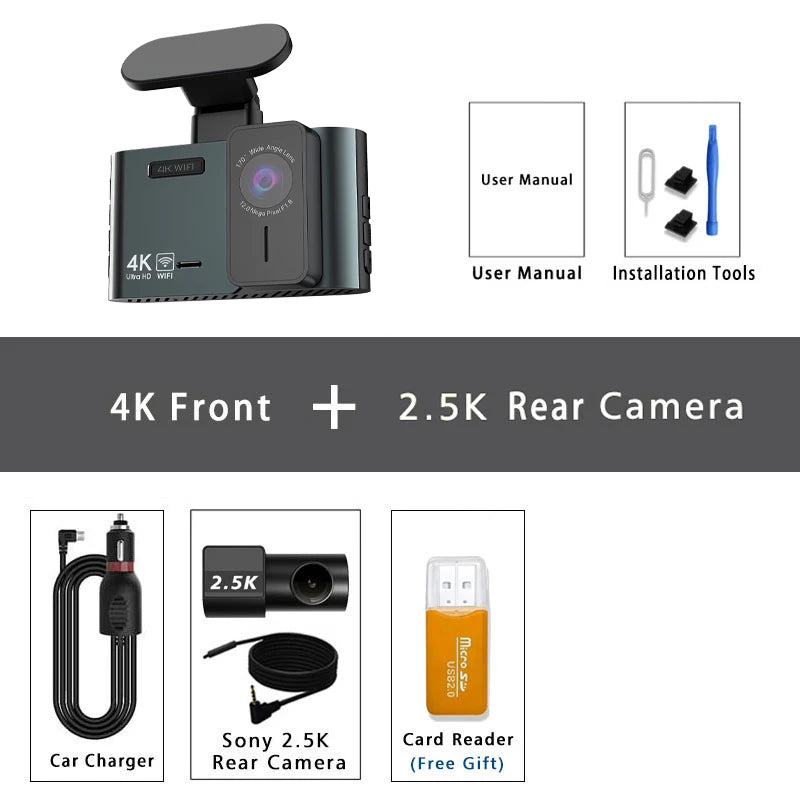 4K Front & 2.5K Rear Dash Cam – SONY IMX678 WIFI GPS 24H Parking Night Vision