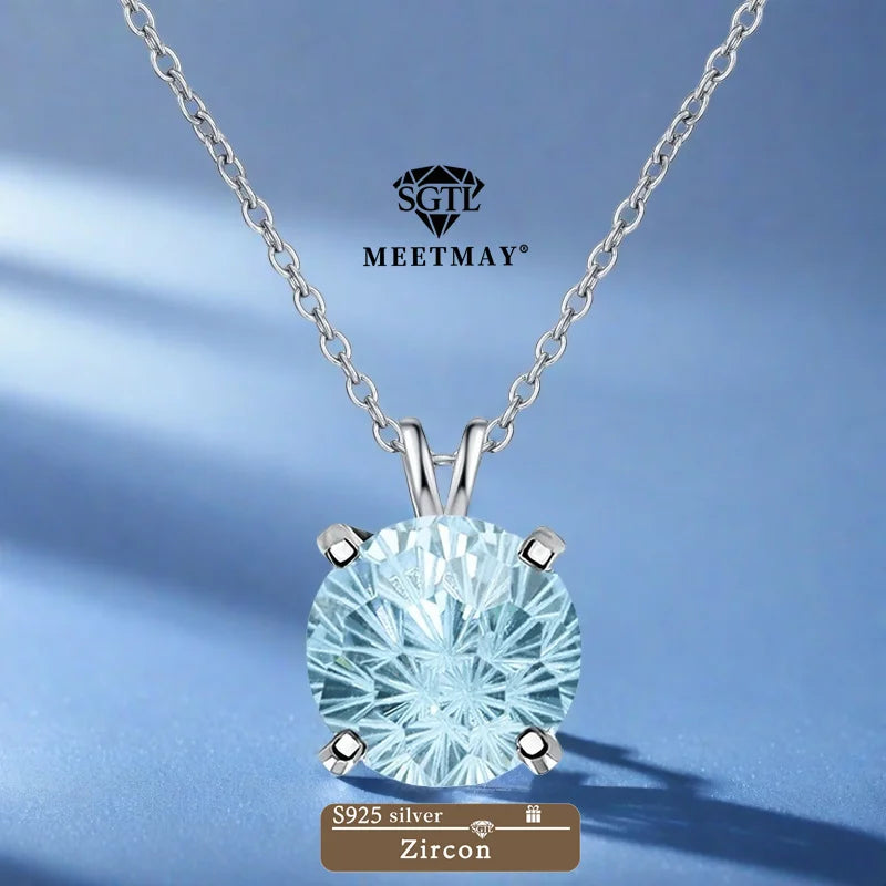 S925 sterling silver sparkle Pyrotechnic cut Cubic Zirconia pendant necklace for women fine jewelry simple classic colorful