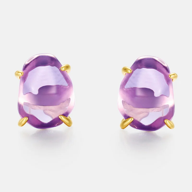 Certificated 925 Silver Natural Amethyst Necklace, Earring & Ring Set – Oval Irregular Real Stone Bezel Setting