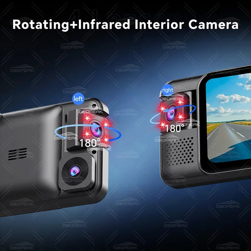 4-Channel 360° Dash Cam 11" 4K+1K+1K+1K – WIFI ADAS BSD Night Vision 24H Parking Monitor