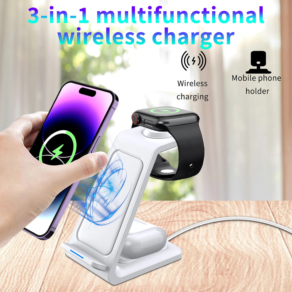 Wireless Charger iPhone Charging Station 3 in 1 Charger Stand Multiple Devices for iPhone 17 16e 16 15 14 Pro Max 13 12