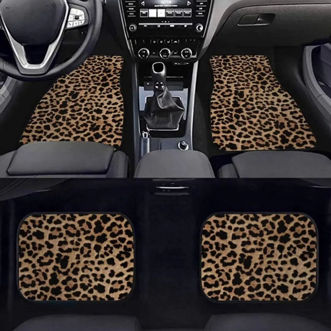 Leopard Print Car Floor Mats – 4-Piece All-Weather Universal Fit for SUVs, Limos & Trucks