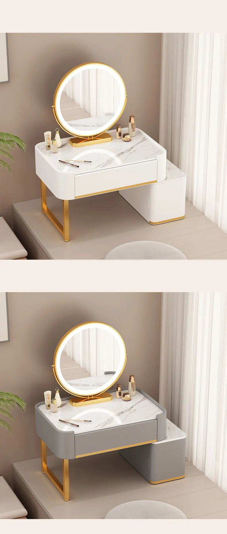 Luxury Dressing Table with Mirror – Makeup Organiser & Storage Shelf