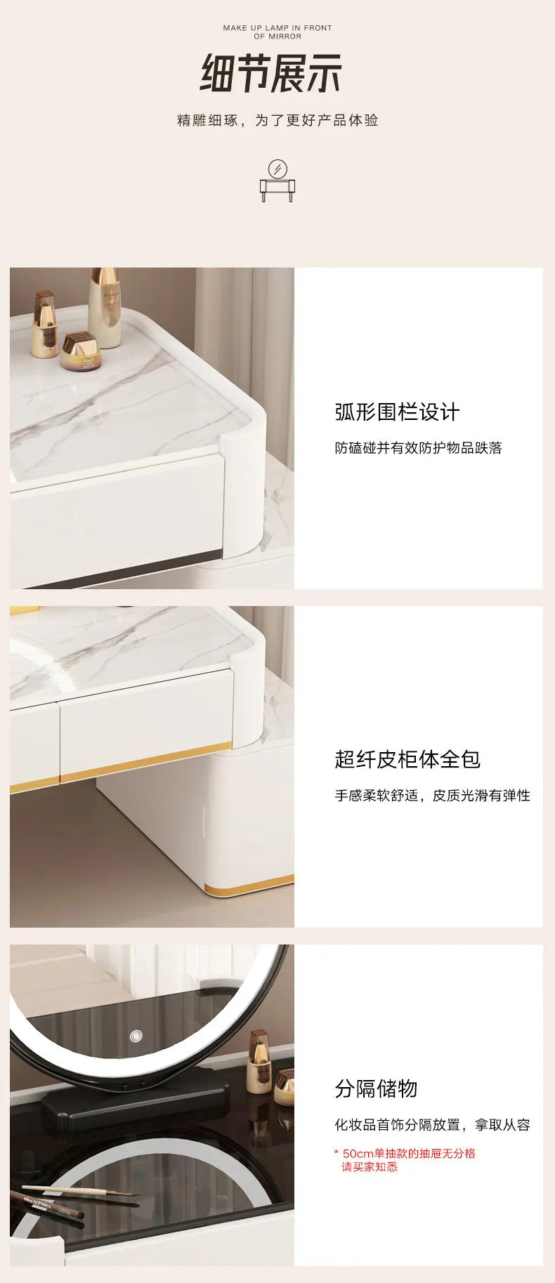 Luxury Dressing Table with Mirror – Makeup Organiser & Storage Shelf