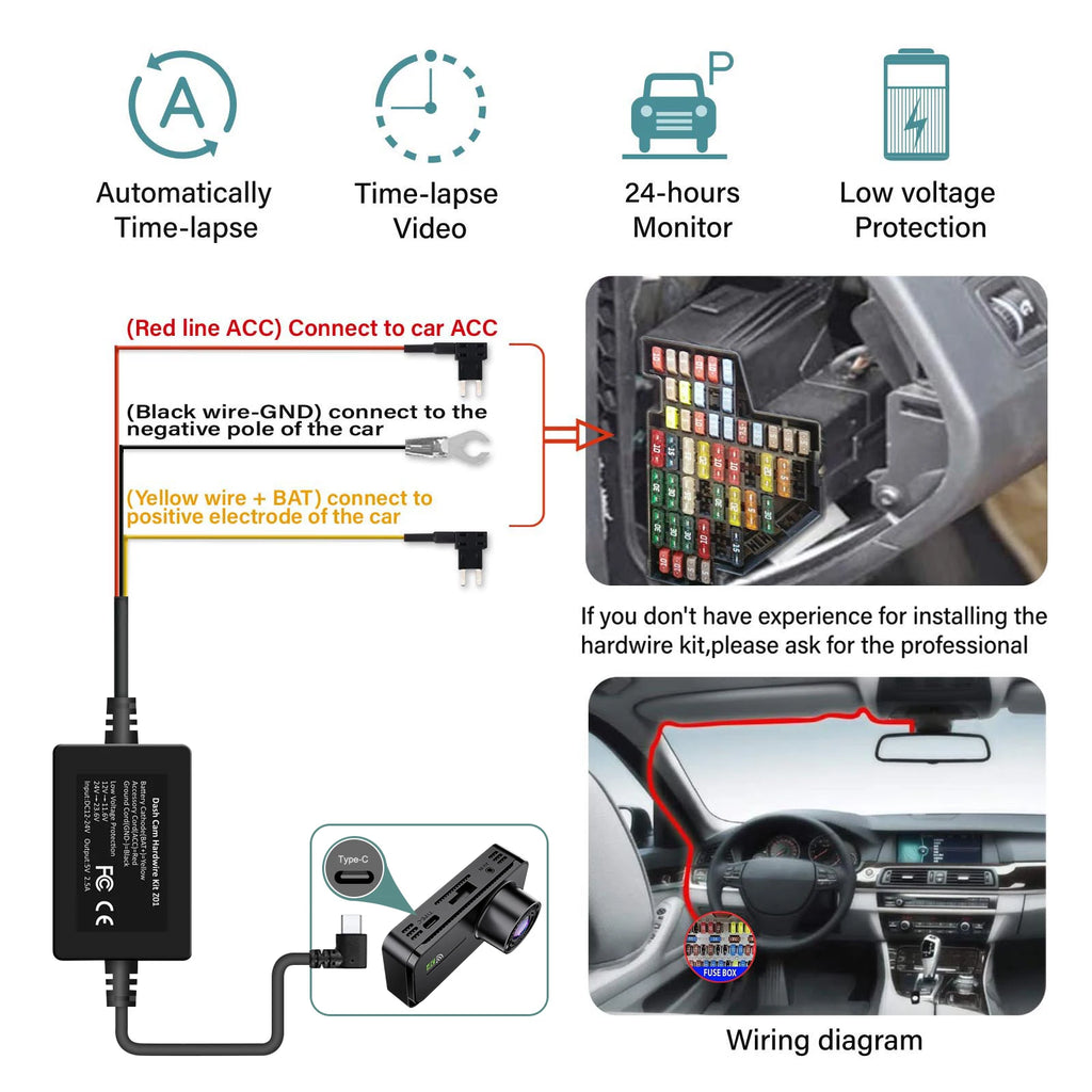 4K Dash Cam for Cars Car Camera Dash Cam WIFI Camera for Car Front and Rear Dash Camera Black Box 24H Parking Mode Recorder