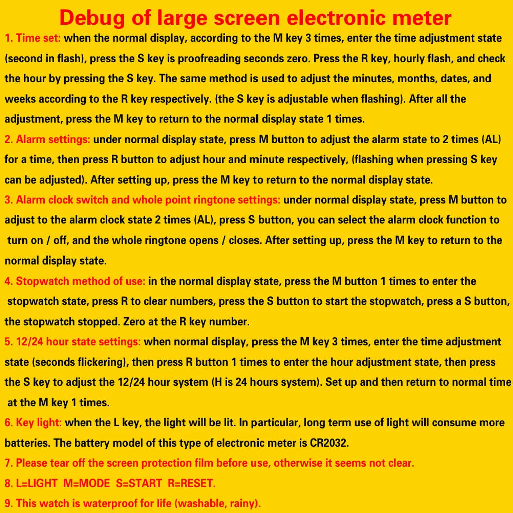 Men's Sport Digital Watch, Big Dial Luminous Waterproof Military Electronic Wristwatch