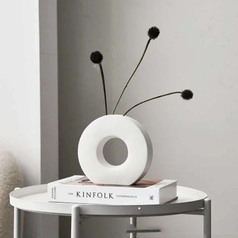 Nordic Ceramic Vase - Modern Matte Donut Centerpiece Decor