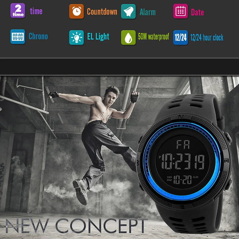 Men's Sport Digital Watch, Big Dial Luminous Waterproof Military Electronic Wristwatch