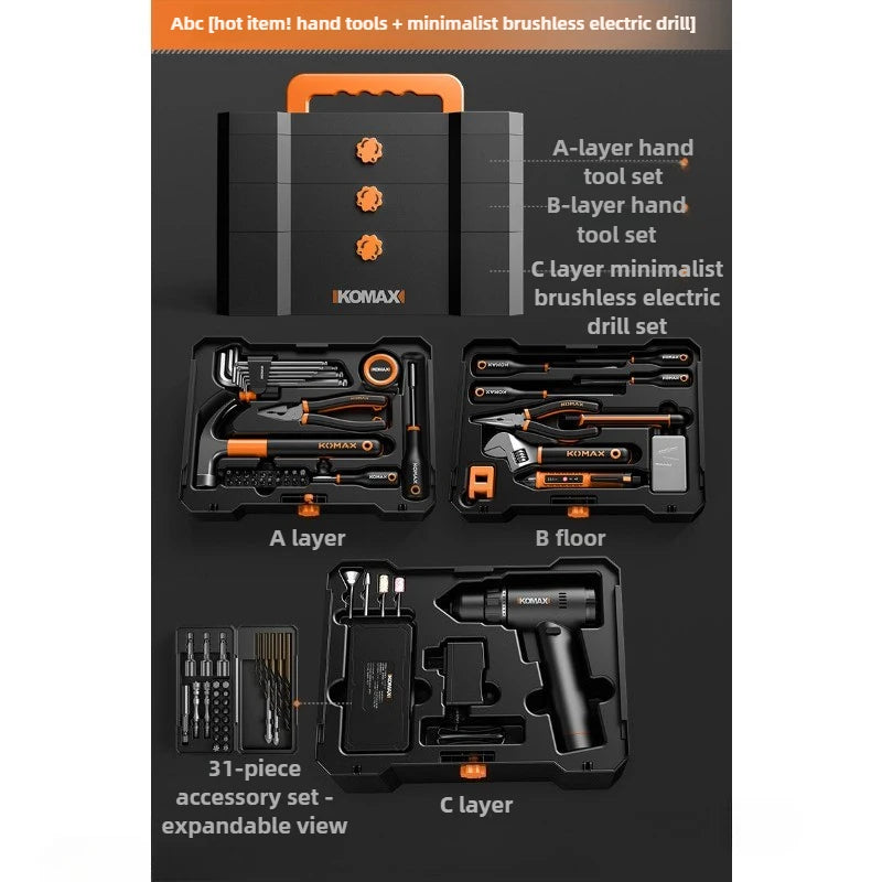 Household Toolbox Set Multi-functional Hand Tool Sets Portable Hardware Woodworking Electrician Toolkit Vehicle Repair Tools