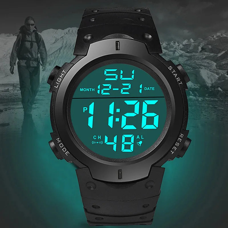 Men's Sport LED Digital Watch, Multi-Function Rubber Fitness Athlete Electronic Clock