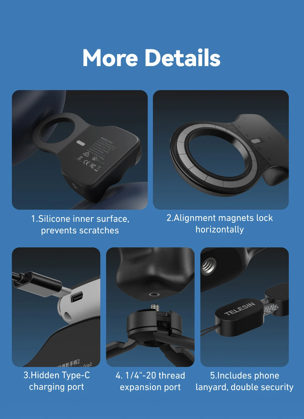 TELESIN Magnetic Phone Grip with Bluetooth Remote – iPhone & Android Compatible