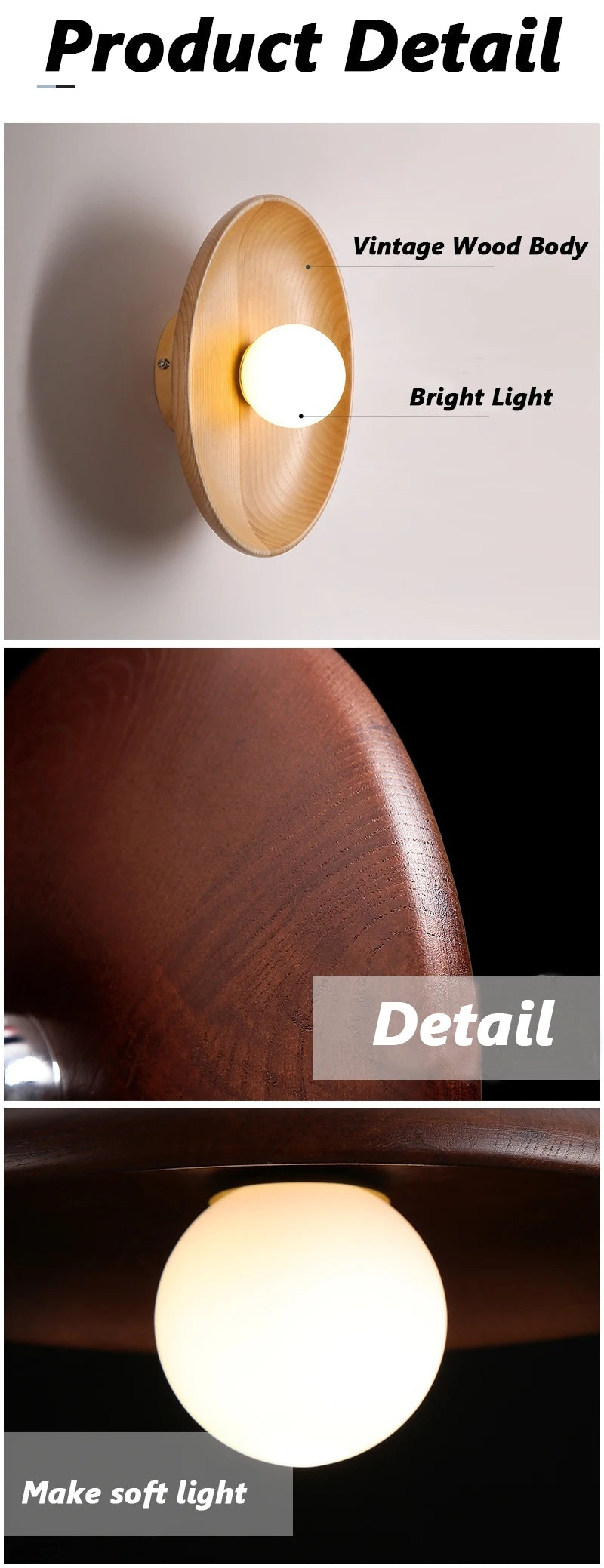 Nordic Modern Home Decor Wall Lamps Nature Solid Wood Body Round Plate Sconce Lights LED Bedroom Corridor Simple Design Lustres