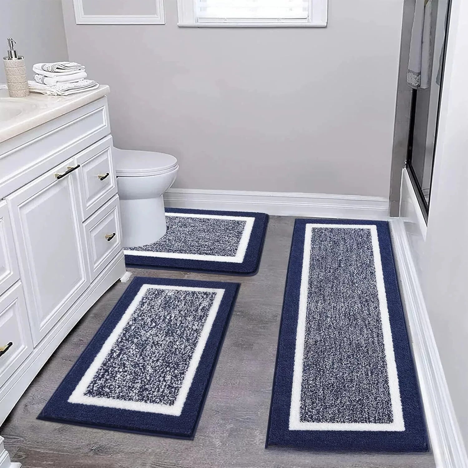 Washable Microfiber Bathroom Rugs Set 3pcs/set  Non Slip Absorbent Bath Mats for Bathroom Floor / Shower Mat/ Bathroom Rug/욕실 카펫