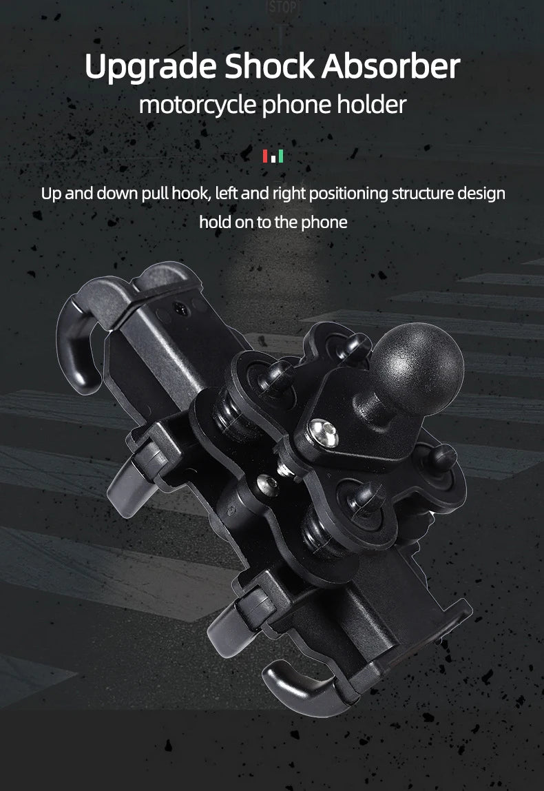 Motorcycle Electric Bike Mobile Phone Holder Aluminum Handlebar Bicycle Riding Bracket GPS Mount Phone Holder W/ Shock Absorber