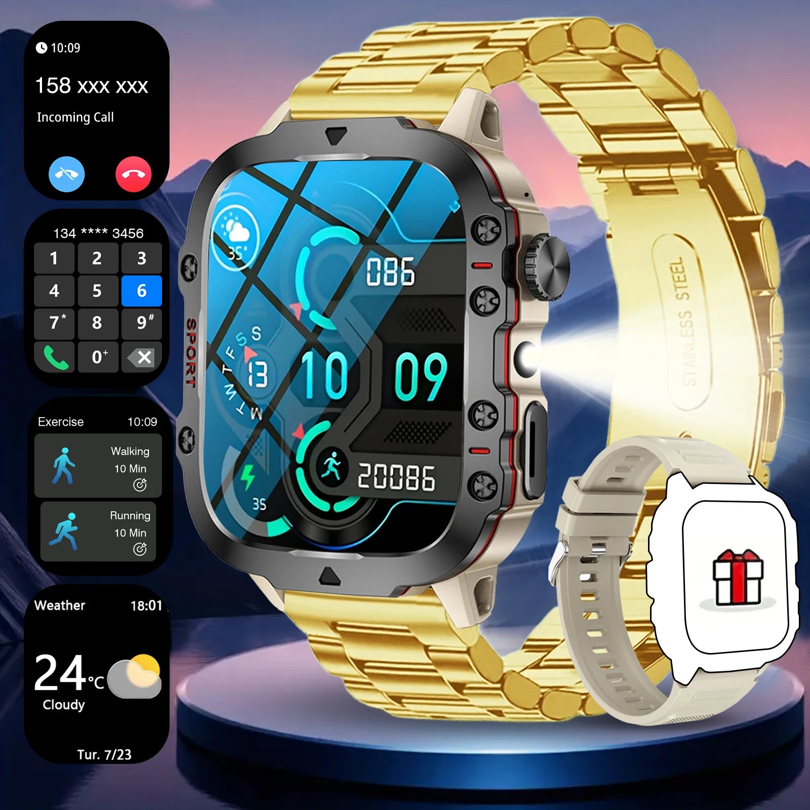 Smart Watch with LED Light – Wireless Calls, Multi-Sport Modes & Custom Wallpaper