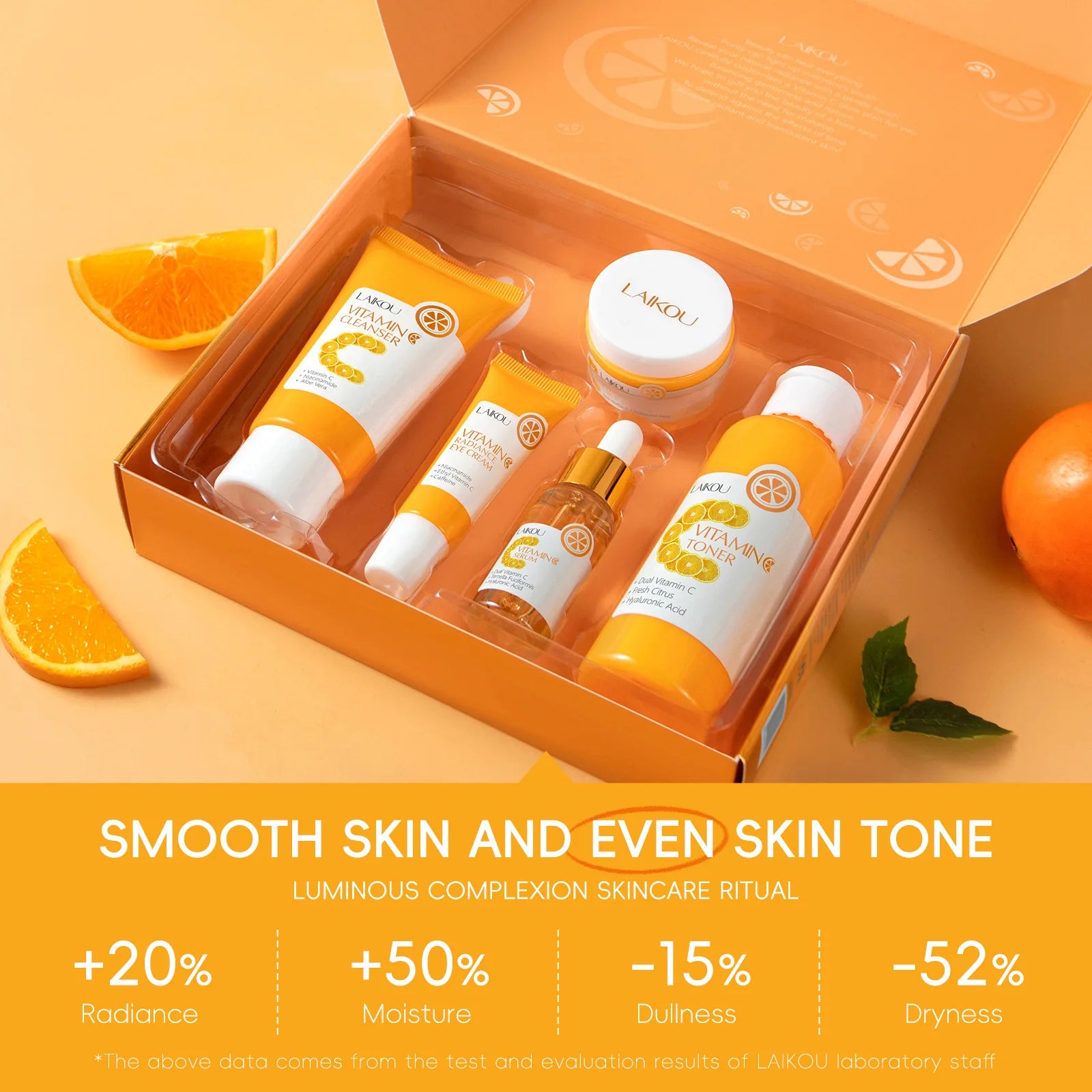 Vitamin C Skincare 5pcs Set Facial Care Brightening Essence Cream Serum Cleanser Toner Eye Cream Moisturizing
