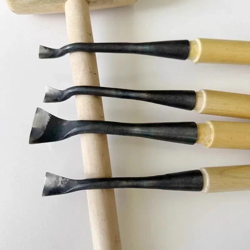 Hand Forged Carving Knife Woodworking 90° Elbow Durable Round Chisel Knife Manual Tools Carpentry Root-Carving Sculpture Chisel