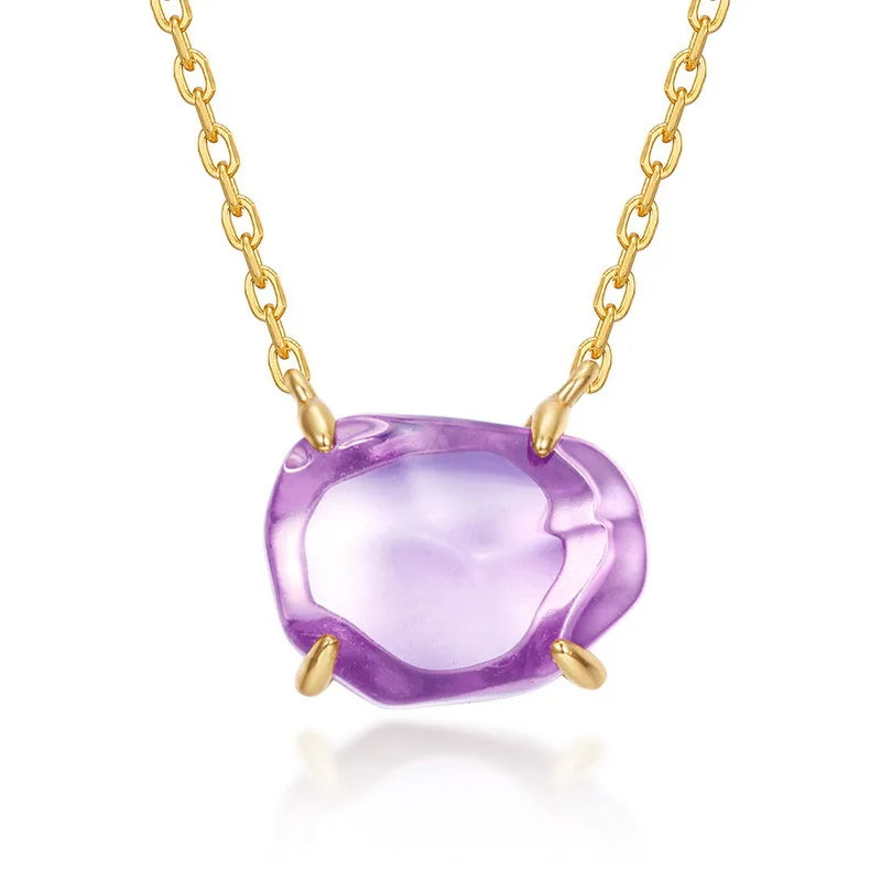 Certificated 925 Silver Natural Amethyst Necklace, Earring & Ring Set – Oval Irregular Real Stone Bezel Setting