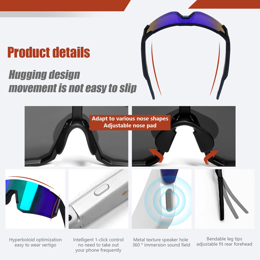 LIGE Smart Glasses Cycling Sport – 100+ Languages AI Translation, Bluetooth, Music, UV Protection