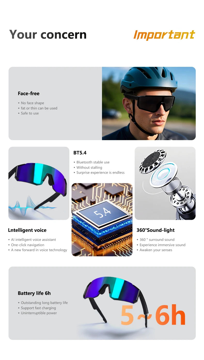 LIGE Smart Glasses Cycling Sport – 100+ Languages AI Translation, Bluetooth, Music, UV Protection