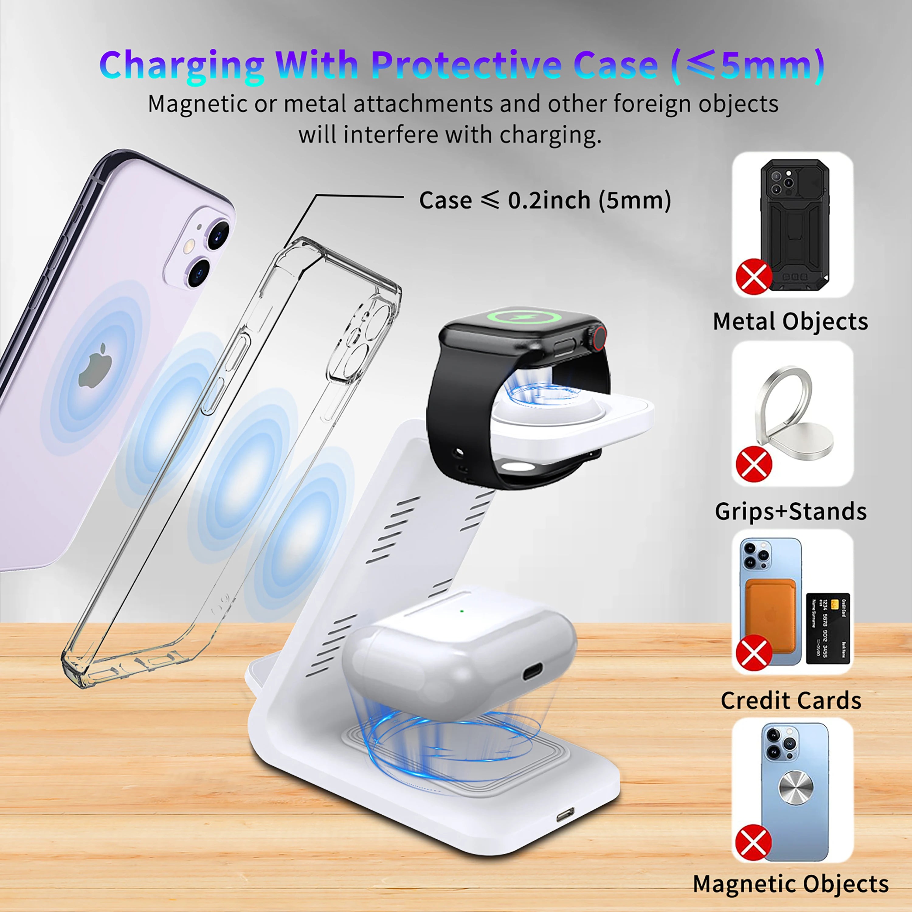 Wireless Charger iPhone Charging Station 3 in 1 Charger Stand Multiple Devices for iPhone 17 16e 16 15 14 Pro Max 13 12