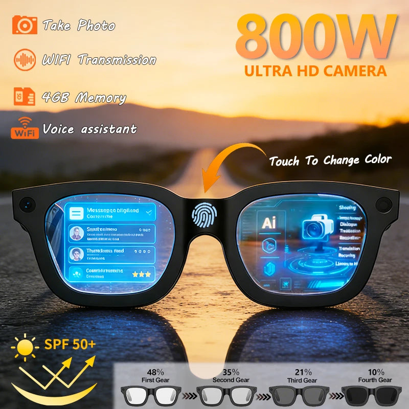 2026 Smart Glasses HD – 800W Camera, 1080p Video, OpenAI, AI Translator, Bluetooth, Photochromic Lenses